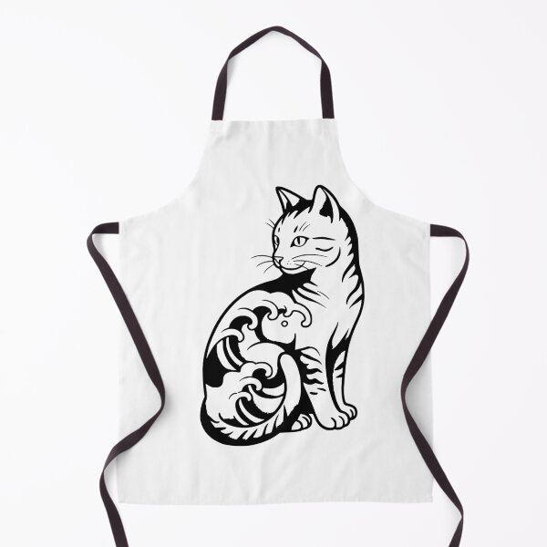 Item preview, Japanese Wave Blackwork Cat Tattoo Flash Art designed and sold by edwinblackwork.