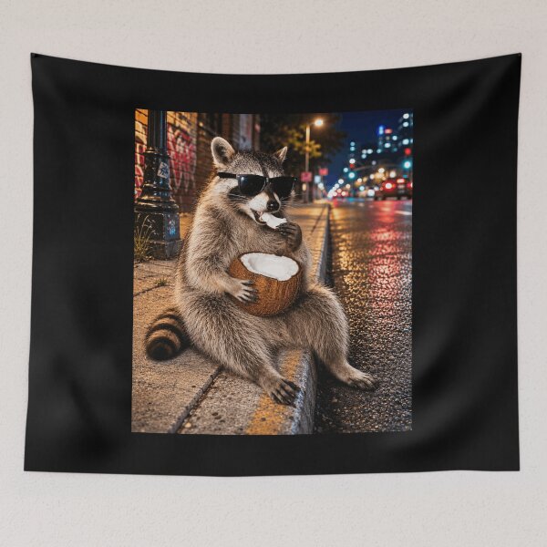 Item preview, Funny Raccoon Eating A Coconut Meme designed and sold by 76Valeria.