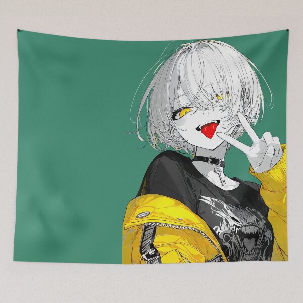 Item preview, Rebellious White-Haired Anime Girl in Yellow Streetwear Jacket designed and sold by Sergii Davydenko.