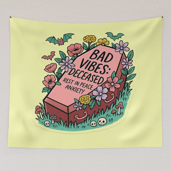 Item preview, Bad Vibes Deceased Rest in Peace Anxiety Goth Coffin T-Shirt | Cute Spooky Floral Halloween Design designed and sold by designbyuzi.
