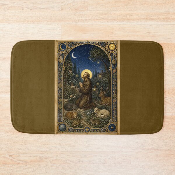 Item preview, Saint Francis of Assisi in Night Prayer | Celestial Illumination with Animals "Canticle of the Sun" designed and sold by Natalia-Vlad.