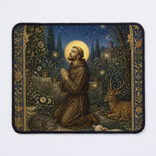 Item preview, Saint Francis of Assisi in Night Prayer | Celestial Illumination with Animals "Canticle of the Sun" designed and sold by Natalia-Vlad.