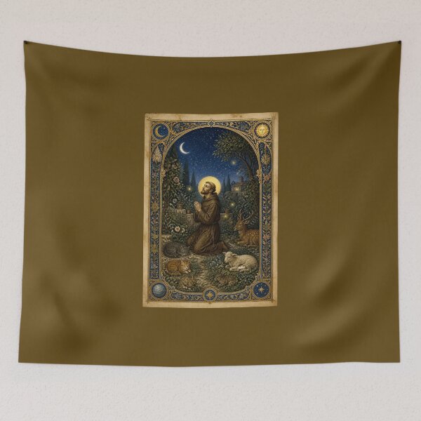 Item preview, Saint Francis of Assisi in Night Prayer | Celestial Illumination with Animals "Canticle of the Sun" designed and sold by Natalia-Vlad.