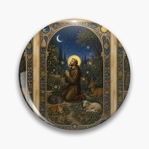 Item preview, Saint Francis of Assisi in Night Prayer | Celestial Illumination with Animals "Canticle of the Sun" designed and sold by Natalia-Vlad.