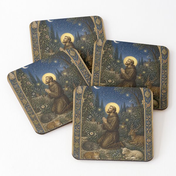 Item preview, Saint Francis of Assisi in Night Prayer | Celestial Illumination with Animals "Canticle of the Sun" designed and sold by Natalia-Vlad.