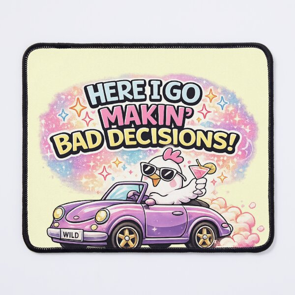 Item preview, Here I Go Makin' Bad Decisions | Funny Chicken Driving Purple Convertible Cartoon T-Shirt Design designed and sold by designbyuzi.