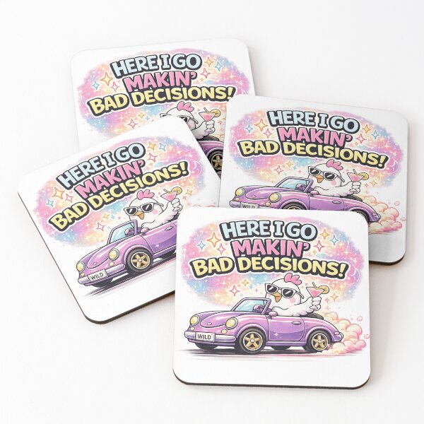 Item preview, Here I Go Makin' Bad Decisions | Funny Chicken Driving Purple Convertible Cartoon T-Shirt Design designed and sold by designbyuzi.