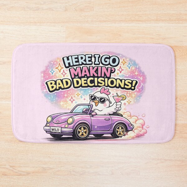 Item preview, Here I Go Makin' Bad Decisions | Funny Chicken Driving Purple Convertible Cartoon T-Shirt Design designed and sold by designbyuzi.