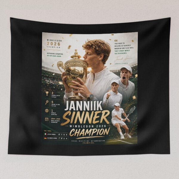 Item preview, Jannik Sinner Wimbledon Champion 2026 designed and sold by Malakiacount.