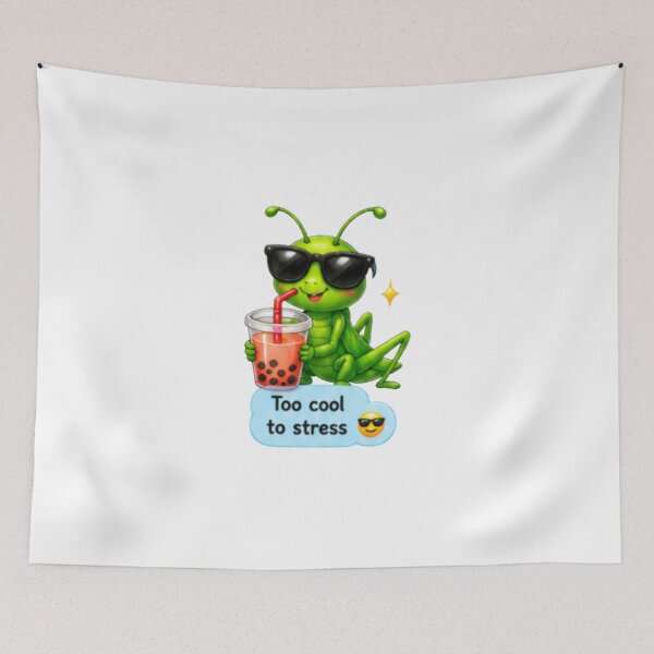 Item preview, Too Cool To Stress Kawaii Grasshopper designed and sold by DailyDoodlesBySumbul.