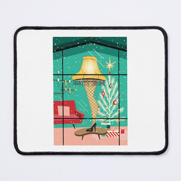 Item preview, Christmas MCM Mid Century modern style Leg Lamp in window with Christmas Lights and snowy scene designed and sold by Jdawnink.