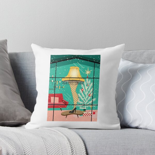 Item preview, Christmas MCM Mid Century modern style Leg Lamp in window with Christmas Lights and snowy scene designed and sold by Jdawnink.