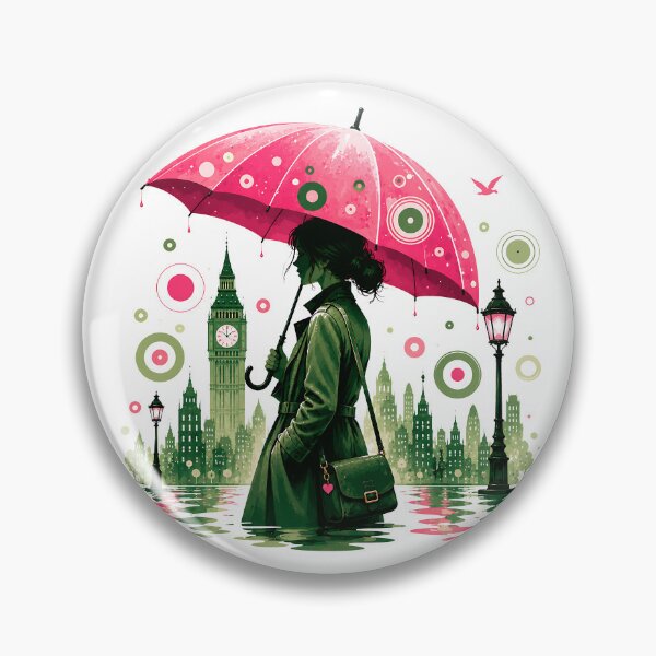 Item preview, Pink Umbrella London Rain – Big Ben Cityscape Art Print designed and sold by Digital Culture Studio.