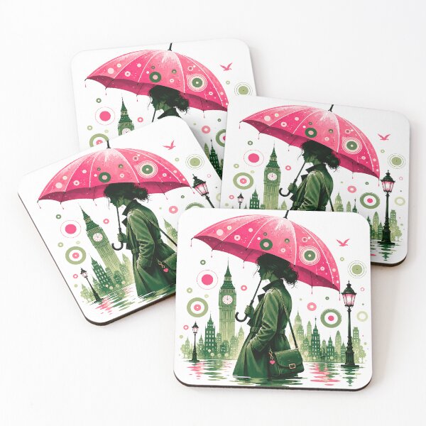 Item preview, Pink Umbrella London Rain – Big Ben Cityscape Art Print designed and sold by Digital Culture Studio.