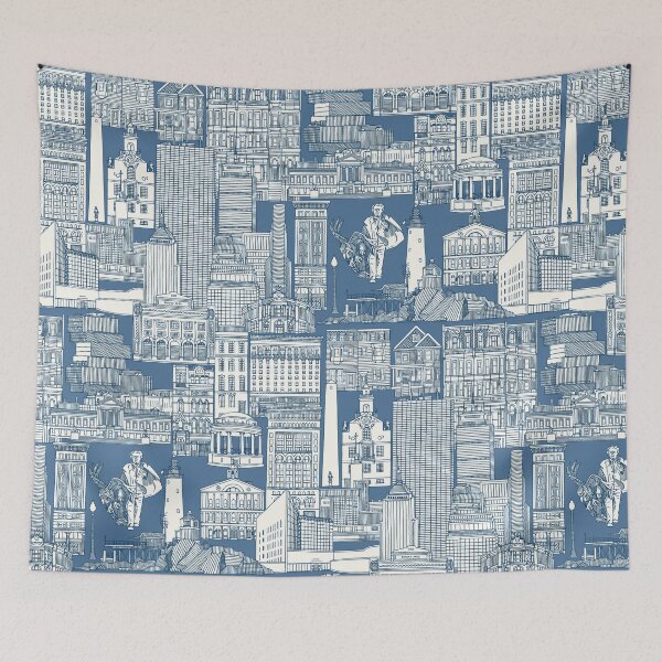 Item preview, Boston toile cobalt denim designed and sold by scrummy.