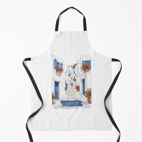 Item preview, Dreamy Greek Alleyway - Watercolour Aegean Village & Cobblestone Street Art designed and sold by S-and-W-4ever.