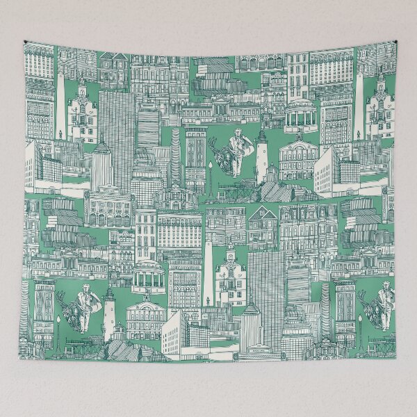 Item preview, Boston toile dark teal peppermint green designed and sold by scrummy.