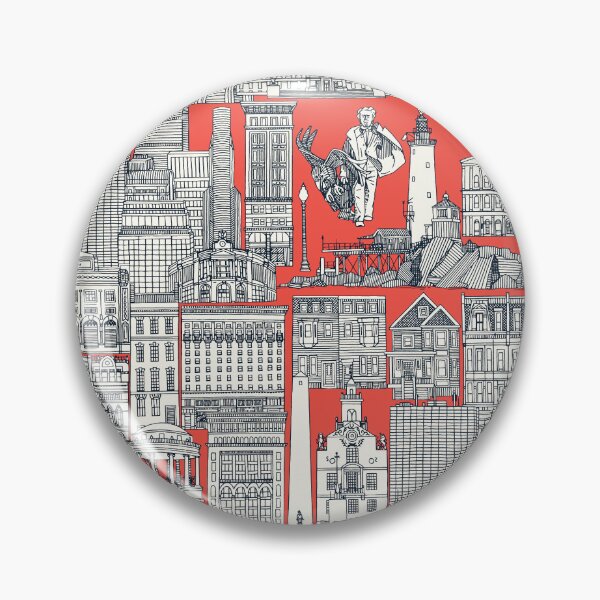 Item preview, Boston toile indigo red designed and sold by scrummy.