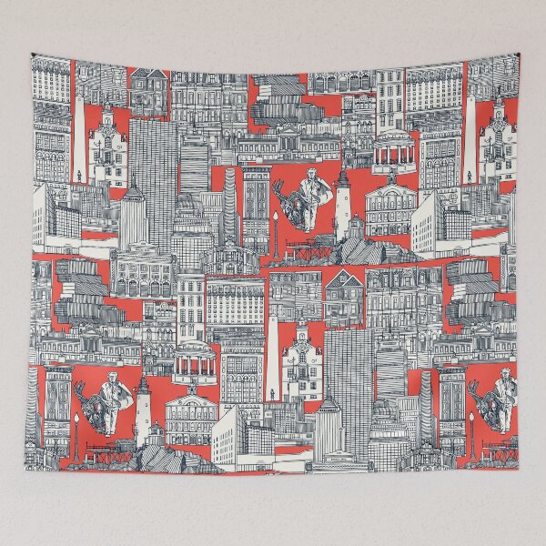 Item preview, Boston toile indigo red designed and sold by scrummy.