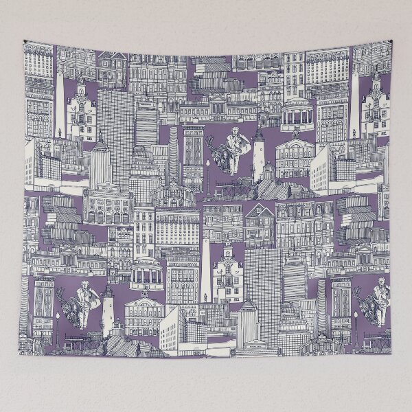 Item preview, Boston toile navy blue violet designed and sold by scrummy.