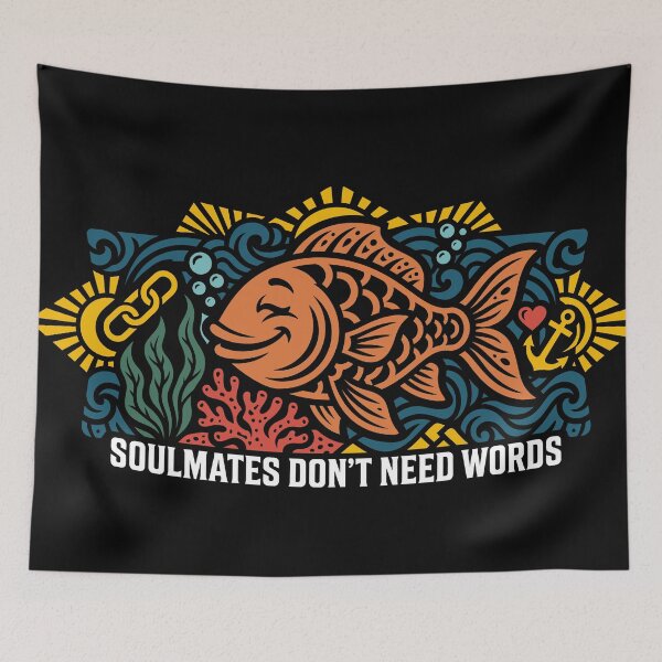 Item preview, Soulmates Don't Need Words Nautical Fish Block Art designed and sold by ZUMERI.