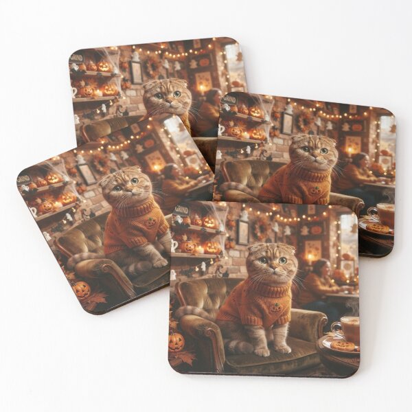 Item preview, Scottish Fold Cat Cozy Halloween Café – Pumpkin Sweater, Autumn Coffee & Cute Fall Vibes designed and sold by Ghostlycats2026.