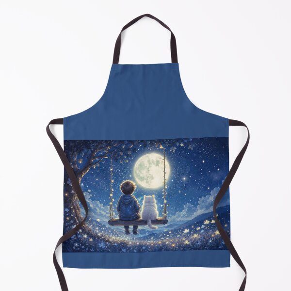Item preview, Boy and Cat on a Swing Under the Moon - Magical, Celestial and Poetic Illustration designed and sold by Natalia-Vlad.