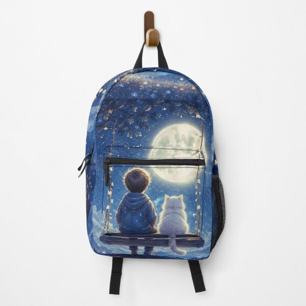 Item preview, Boy and Cat on a Swing Under the Moon - Magical, Celestial and Poetic Illustration designed and sold by Natalia-Vlad.