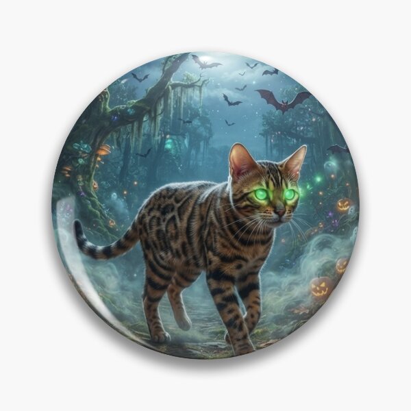 Item preview, Halloween Bengal Cat with Glowing Green Eyes | Spooky Fantasy Forest Art designed and sold by Ghostlycats2026.