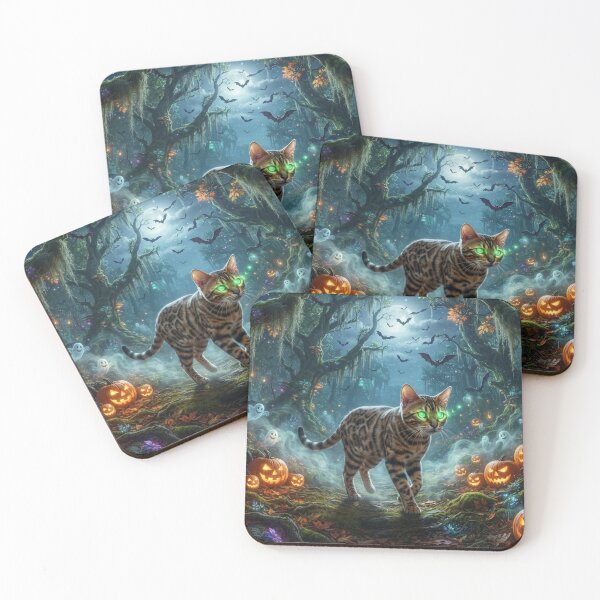 Item preview, Halloween Bengal Cat with Glowing Green Eyes | Spooky Fantasy Forest Art designed and sold by Ghostlycats2026.