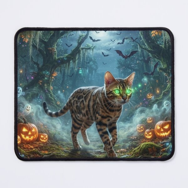 Item preview, Halloween Bengal Cat with Glowing Green Eyes | Spooky Fantasy Forest Art designed and sold by Ghostlycats2026.