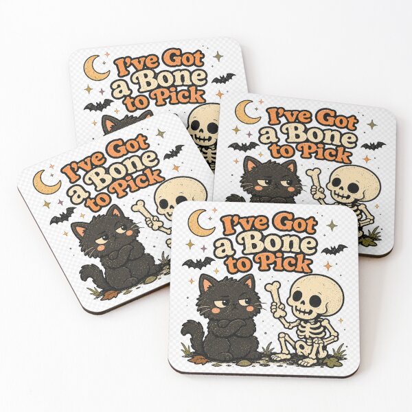 Item preview, Funny Black Cat & Skeleton Halloween Retro Design designed and sold by Ghostlycats2026.