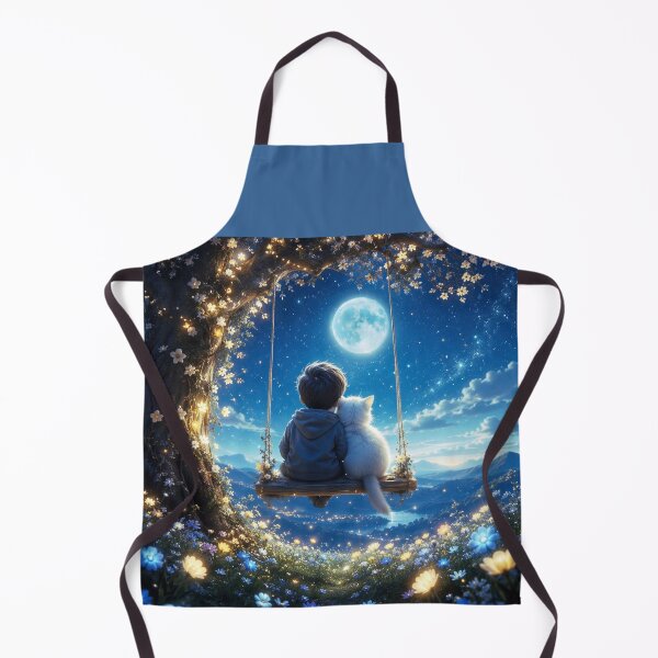Item preview, Hug Under the Moon - Boy and Cat on the Magic Swing, Starry Night designed and sold by Natalia-Vlad.