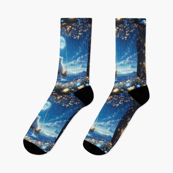 Item preview, Hug Under the Moon - Boy and Cat on the Magic Swing, Starry Night designed and sold by Natalia-Vlad.