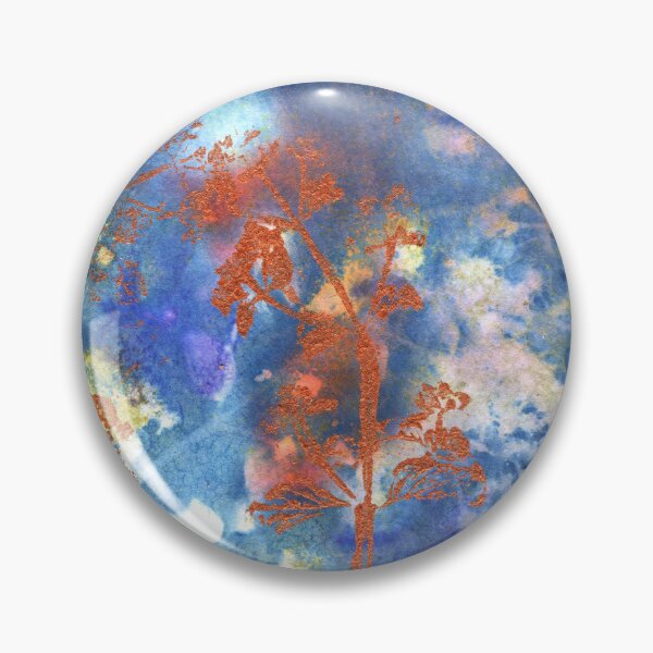Item preview, Wet Cyanotype of Wild Marjoram and Japanese Spiraea with Brusho Crystal Watercolours, Soap Suds Vinegar and Turmeric, and Acrylic Paint Leaf Print with Metallic Leaf Edges designed and sold by LymphomaLass.