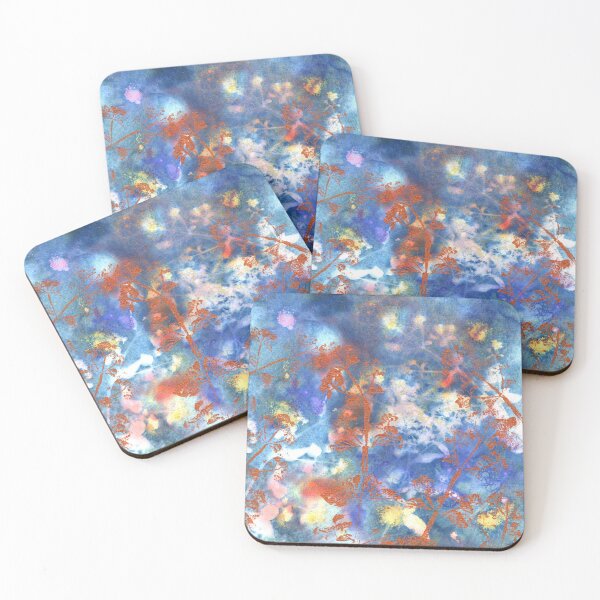 Item preview, Wet Cyanotype of Wild Marjoram and Japanese Spiraea with Brusho Crystal Watercolours, Soap Suds Vinegar and Turmeric, and Acrylic Paint Leaf Print with Metallic Leaf Edges designed and sold by LymphomaLass.
