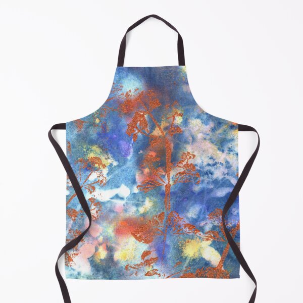 Item preview, Wet Cyanotype of Wild Marjoram and Japanese Spiraea with Brusho Crystal Watercolours, Soap Suds Vinegar and Turmeric, and Acrylic Paint Leaf Print with Metallic Leaf Edges designed and sold by LymphomaLass.