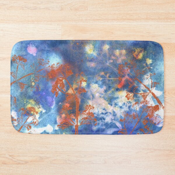 Item preview, Wet Cyanotype of Wild Marjoram and Japanese Spiraea with Brusho Crystal Watercolours, Soap Suds Vinegar and Turmeric, and Acrylic Paint Leaf Print with Metallic Leaf Edges designed and sold by LymphomaLass.