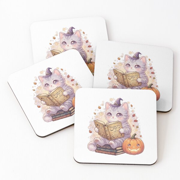 Item preview, Cute Silver Tabby Kitten Witch Reading Book Halloween | Kawaii Gray Tabby Cat Autumn Pumpkin Magic designed and sold by Ghostlycats2026.