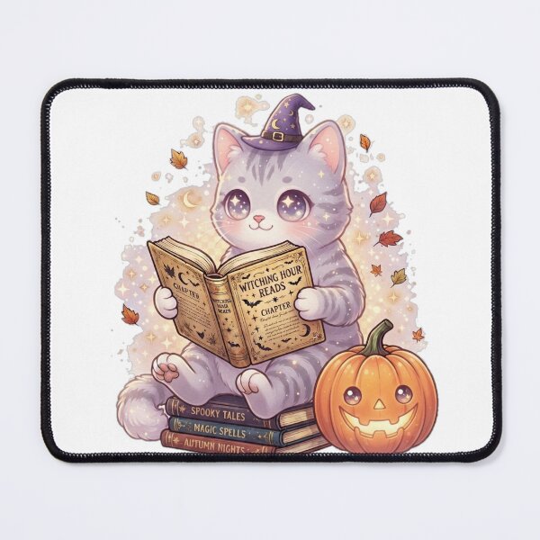 Item preview, Cute Silver Tabby Kitten Witch Reading Book Halloween | Kawaii Gray Tabby Cat Autumn Pumpkin Magic designed and sold by Ghostlycats2026.