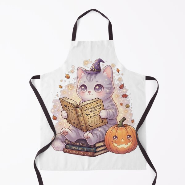 Item preview, Cute Silver Tabby Kitten Witch Reading Book Halloween | Kawaii Gray Tabby Cat Autumn Pumpkin Magic designed and sold by Ghostlycats2026.