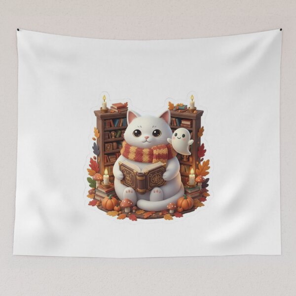 Item preview, Cute Ghost With Cat | Cozy Halloween Library designed and sold by FatmaAhmed90.