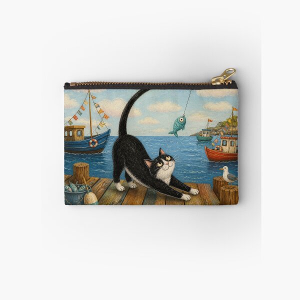 Item preview, The Fishing Cat and His Fishing Rod Tail - Naïve Seaside Illustration designed and sold by Natalia-Vlad.