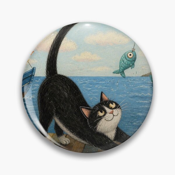 Item preview, The Fishing Cat and His Fishing Rod Tail - Naïve Seaside Illustration designed and sold by Natalia-Vlad.