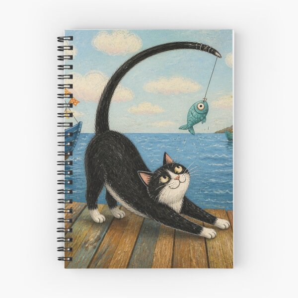 Item preview, The Fishing Cat and His Fishing Rod Tail - Naïve Seaside Illustration designed and sold by Natalia-Vlad.