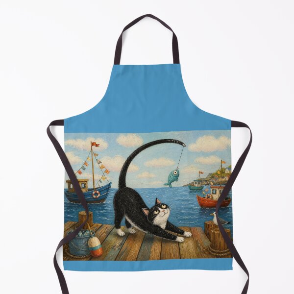 Item preview, The Fishing Cat and His Fishing Rod Tail - Naïve Seaside Illustration designed and sold by Natalia-Vlad.
