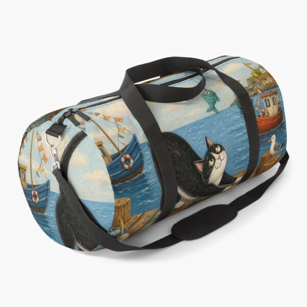 Item preview, The Fishing Cat and His Fishing Rod Tail - Naïve Seaside Illustration designed and sold by Natalia-Vlad.