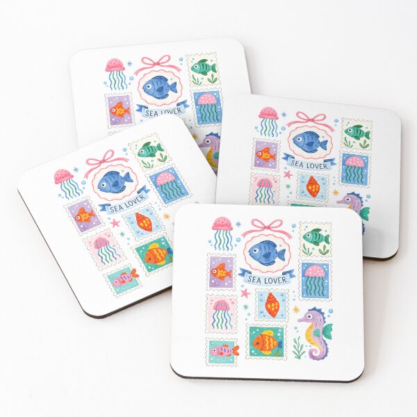 Item preview, Cute Watercolor Sea Life Postage Stamp Ocean Collage Art designed and sold by Moizento.