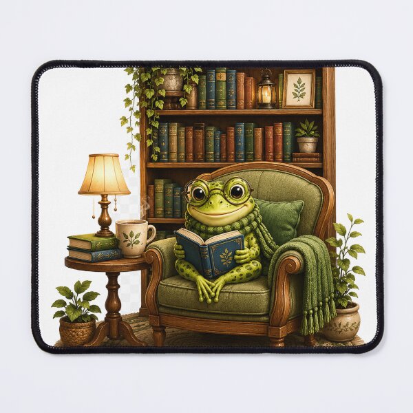 Item preview, Cozy Frog Reading in a Library Chair designed and sold by Lumivo Studio.
