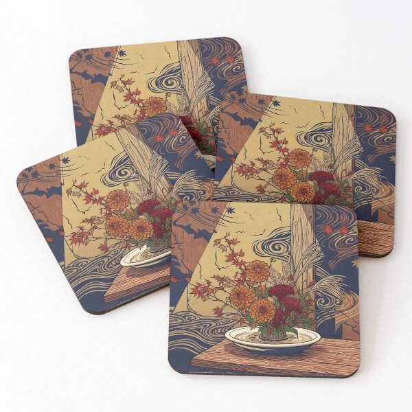 Item preview, Ukiyo-e Autumn Moribana: Dahlia & Cockscomb Art designed and sold by conohitoAI-ArtGallery.